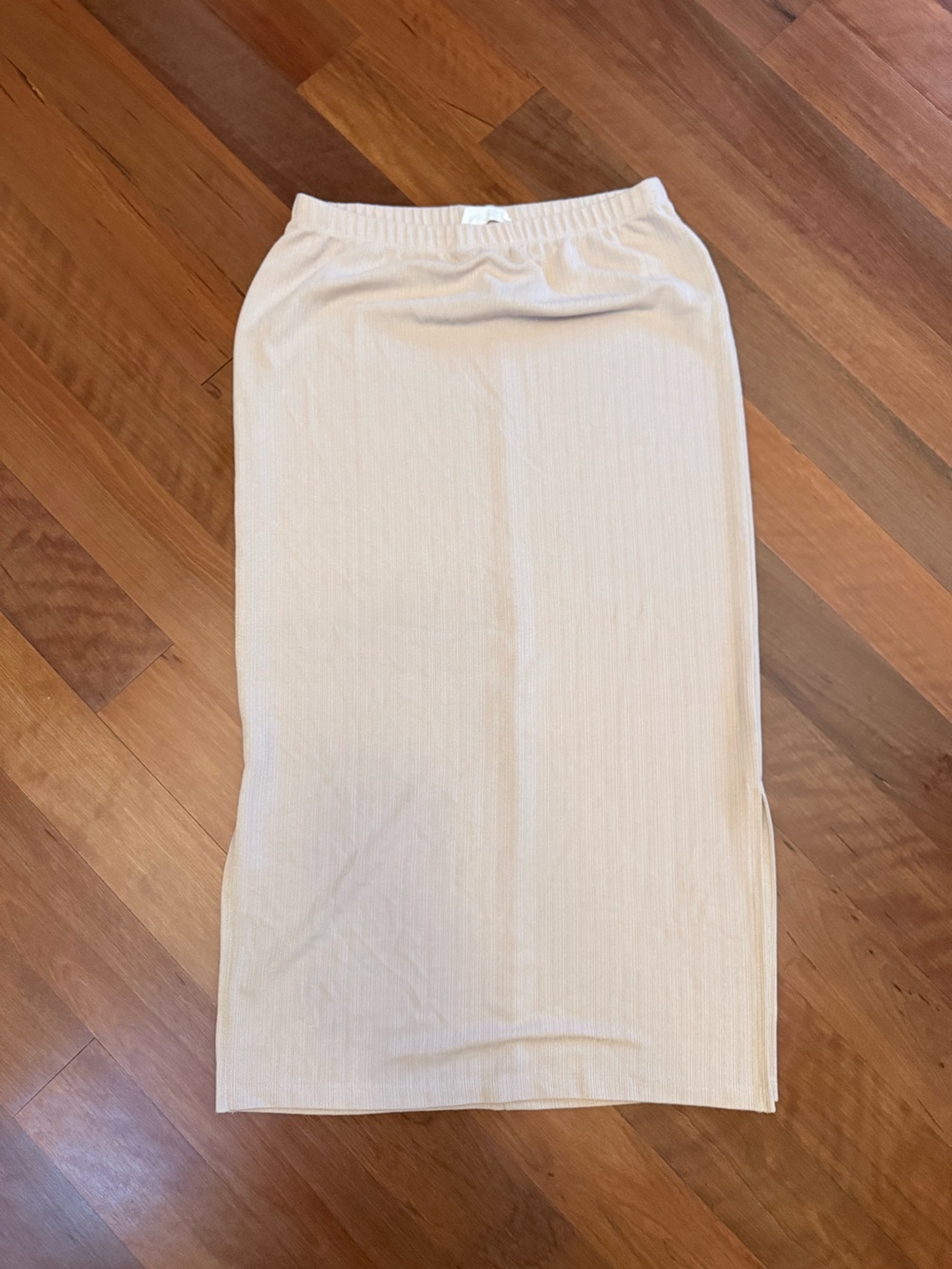 Women's Cream Ribbed Midi Skirt with Elastic Waist